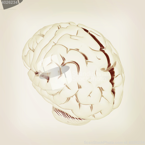 Image of Metall human brain. 3D illustration. Vintage style.