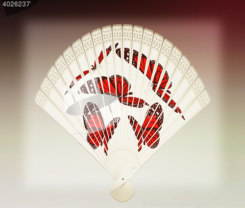 Image of Colorful hand fan. 3D illustration. Vintage style.