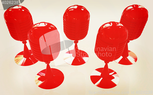 Image of 3d rendering of a microphones. 3D illustration. Vintage style.
