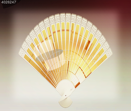 Image of Colorful hand fan. 3D illustration. Vintage style.