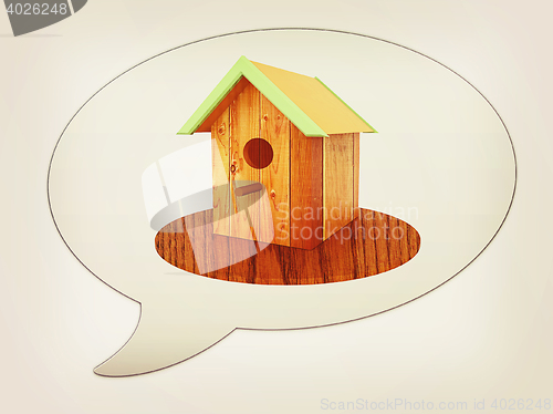 Image of messenger window icon and Nest box birdhouse . 3D illustration. 