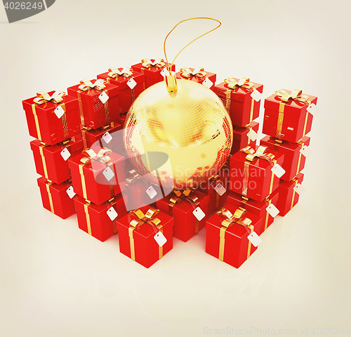 Image of Bright christmas gifts and toy. 3D illustration. Vintage style.