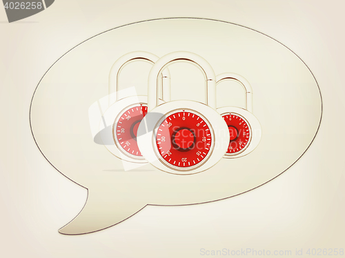 Image of messenger window icon. Security concept with metal locked combin