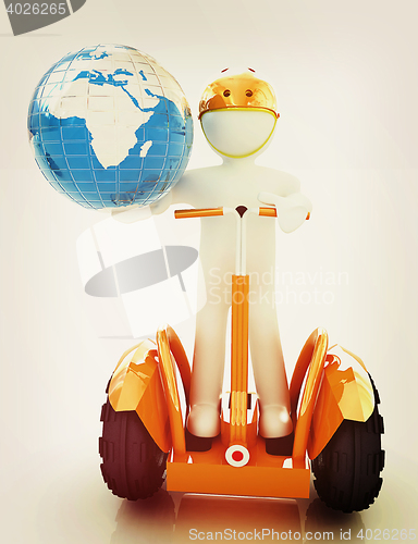 Image of 3d white person riding on a personal and ecological transport an