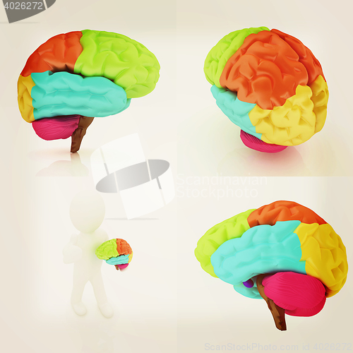 Image of Colorfull human brain. 3D illustration. Vintage style.