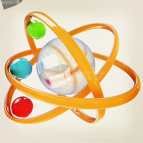 Image of 3d atom. 3D illustration. Vintage style.
