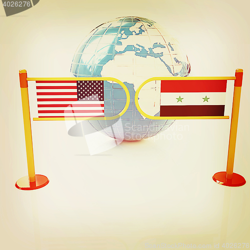 Image of Three-dimensional image of the turnstile and flags of USA and Sy