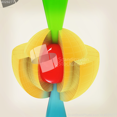 Image of 3d atom. Abstract model. 3D illustration. Vintage style.