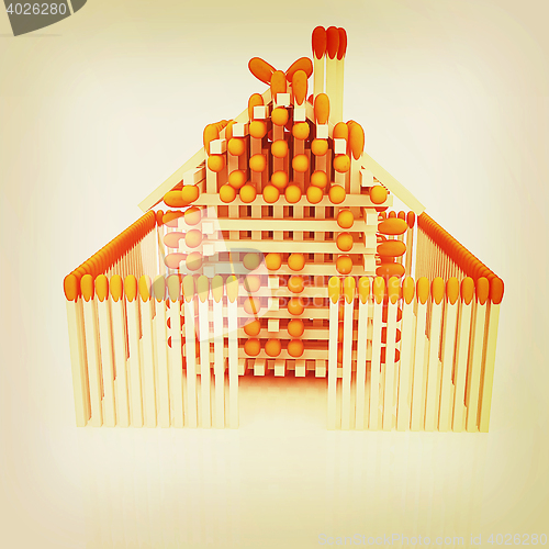 Image of Log house from matches pattern. 3D illustration. Vintage style.