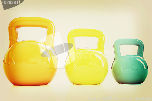 Image of Colorful weights . 3D illustration. Vintage style.