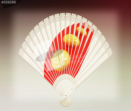 Image of Colorful hand fan. 3D illustration. Vintage style.