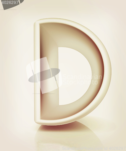 Image of 3D metall letter \"D\". 3D illustration. Vintage style.
