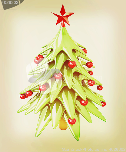 Image of Christmas tree. 3D illustration. Vintage style.