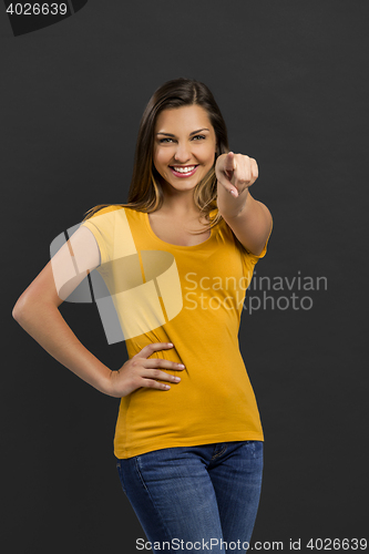 Image of Beautiful woman pointing