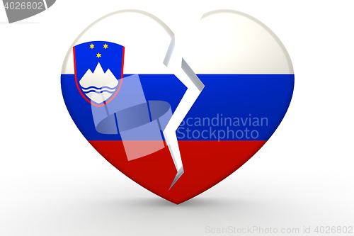 Image of Broken white heart shape with Slovenia flag