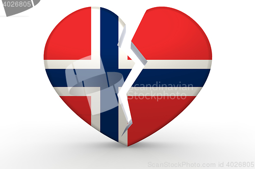 Image of Broken white heart shape with Norway flag