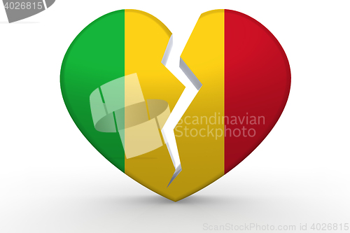 Image of Broken white heart shape with Mali flag