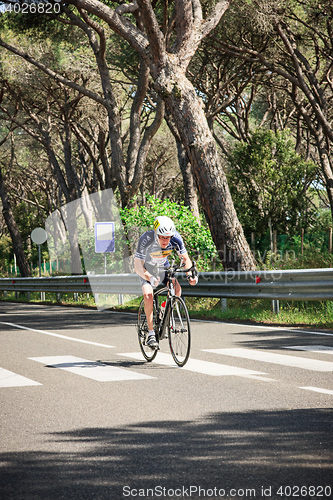 Image of Grosseto, Italy - May 09, 2014: The disabled cyclist with the bike during the sporting event