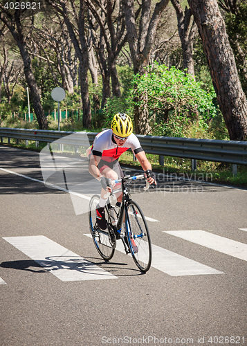 Image of Grosseto, Italy - May 09, 2014: The disabled cyclist with the bike during the sporting event