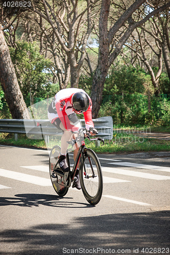 Image of Grosseto, Italy - May 09, 2014: The disabled cyclist with the bike during the sporting event