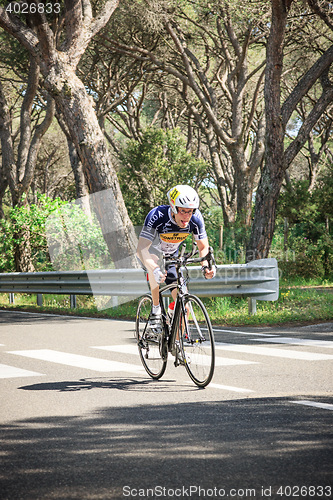 Image of Grosseto, Italy - May 09, 2014: The disabled cyclist with the bike during the sporting event