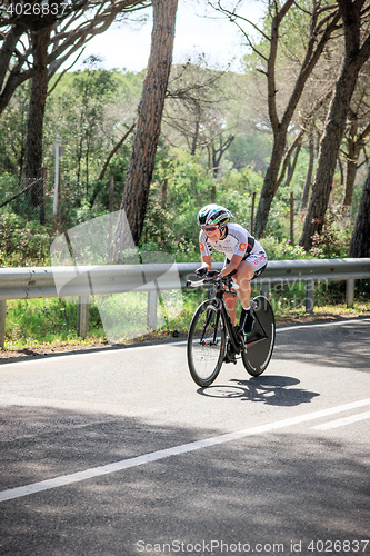 Image of Grosseto, Italy - May 09, 2014: The disabled cyclist with the bike during the sporting event