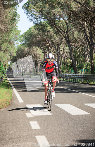 Image of Grosseto, Italy - May 09, 2014: The disabled cyclist with the bike during the sporting event