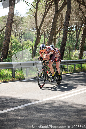 Image of Grosseto, Italy - May 09, 2014: The disabled cyclist with the bike during the sporting event