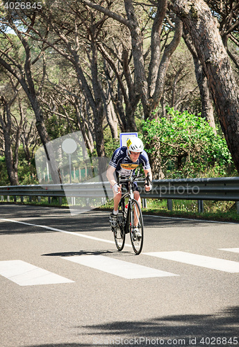 Image of Grosseto, Italy - May 09, 2014: The disabled cyclist with the bike during the sporting event