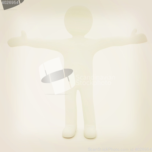 Image of 3D man happy man with wide open hands . 3D illustration. Vintage