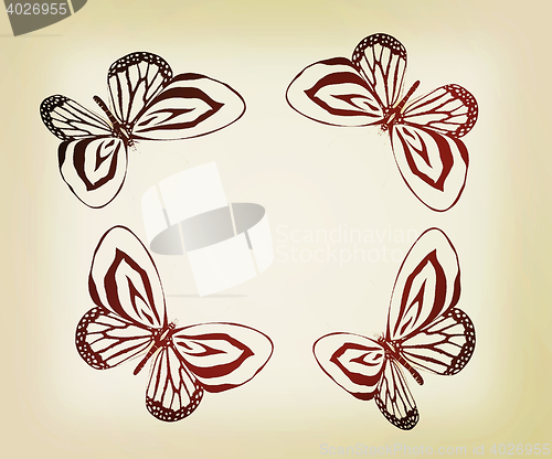 Image of fancy butterflies. 3D illustration. Vintage style.