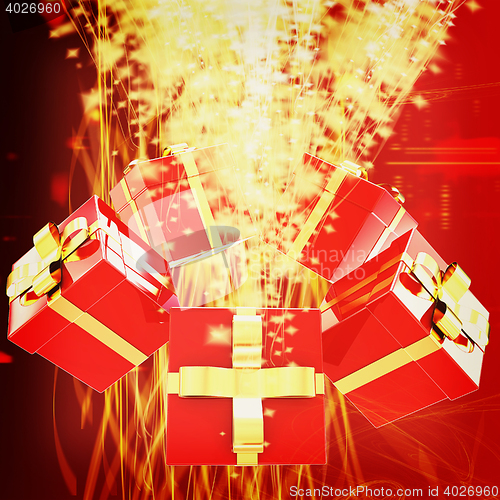 Image of Holiday gifts background . 3D illustration. Vintage style.
