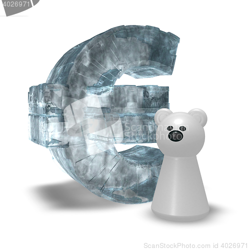 Image of ice euro symbol and white bear pawn - 3d rendering