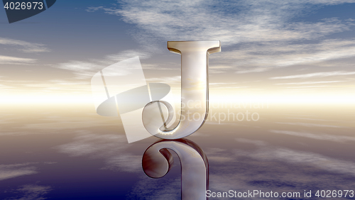 Image of metal uppercase letter j under cloudy sky - 3d rendering