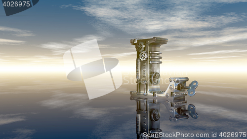 Image of machine letter l under cloudy sky - 3d illustration