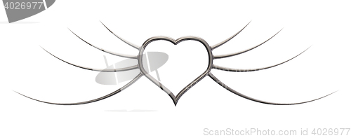 Image of metal heart with prickle wings - 3d illustration
