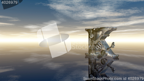 Image of machine letter k under cloudy sky - 3d illustration