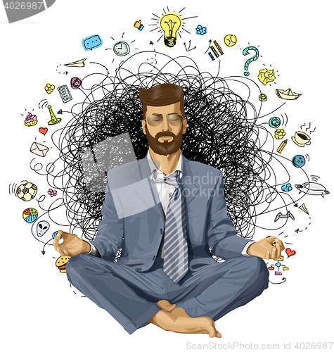 Image of Businessman Hipster in Lotus Pose Meditating ORIGINAL-