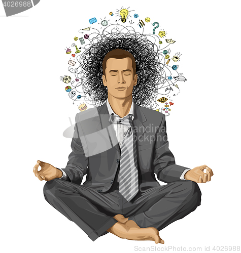 Image of Vector Businessman in Lotus Pose Meditating