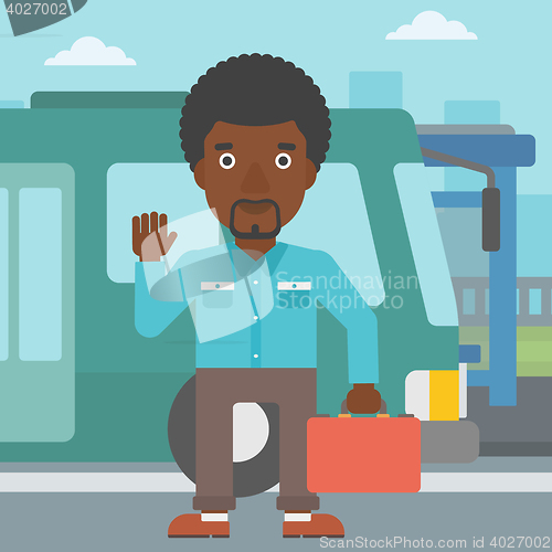 Image of Man travelling by bus vector illustration.