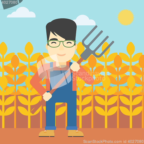 Image of Farmer with pitchfork vector illustration.