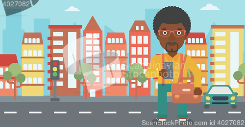 Image of Man using smartphone vector illustration.