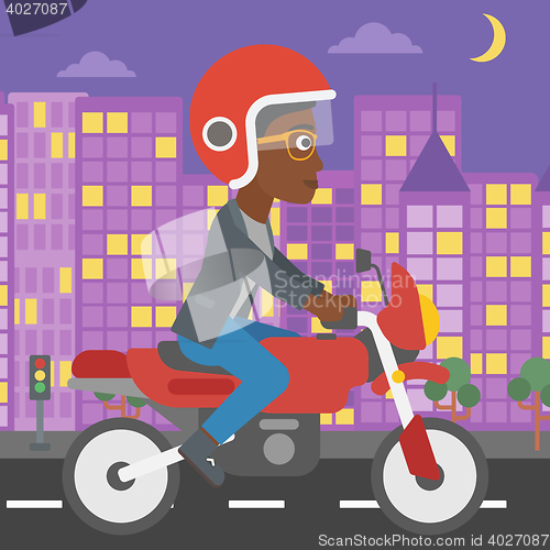 Image of Woman riding motorcycle vector illustration.