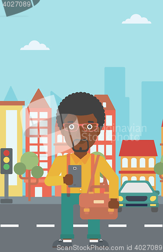 Image of Man using smartphone vector illustration.