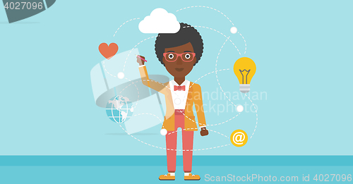 Image of Business woman and cloud computing.