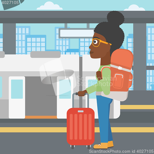 Image of Woman at the train station vector illustration.