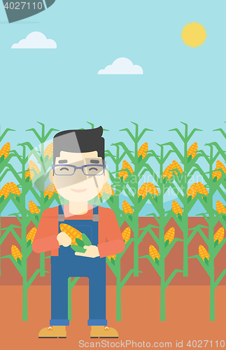 Image of Farmer holding corn vector illustration.