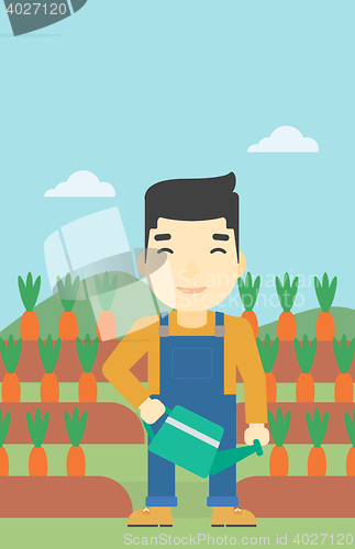 Image of Farmer with watering can vector illustration.