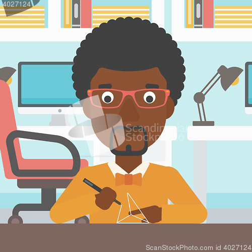 Image of Man using three D pen vector illustration.