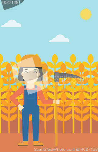 Image of Female farmer with scythe vector illustration.